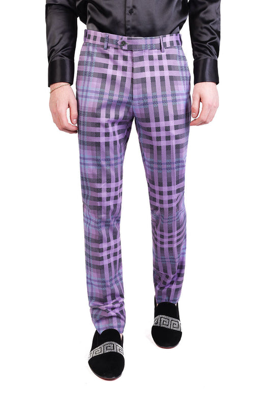 Barabas CP201 GRIP SPOT Lilac Checkered Slim Fit Dress Pant