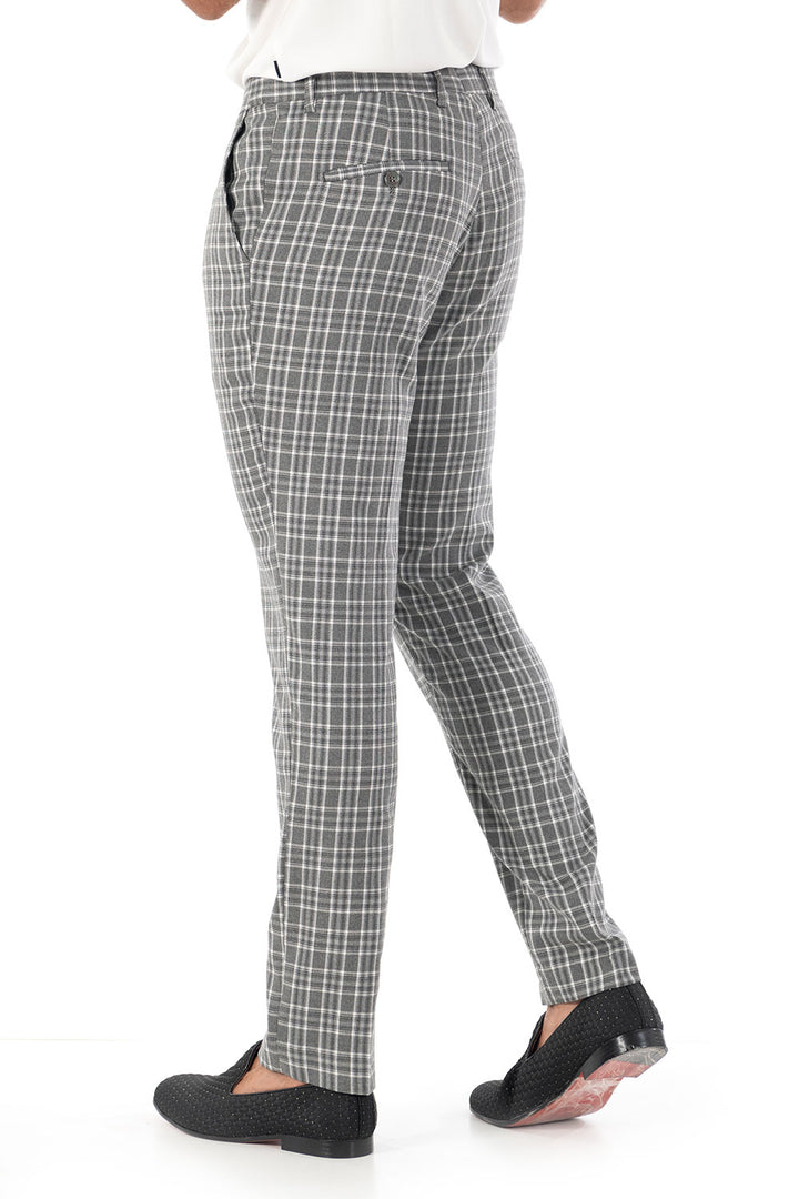 Barabas CP63 CALL THE SHOTS Grey and White Checkered Slim Fit Dress Pant