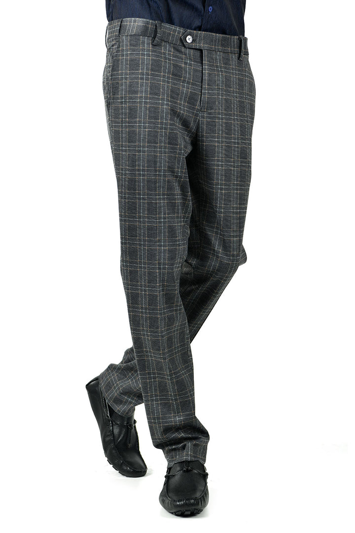 Barabas CP79 EASY Grey and Brown Checkered Slim Fit Dress Pant