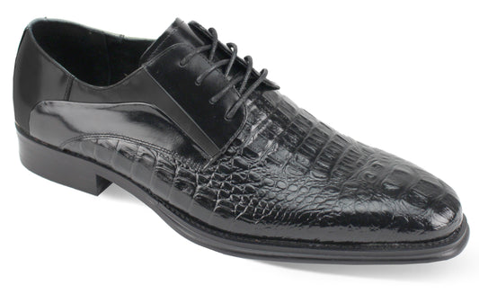 Giovanni Mason Black Croc-print Leather Hand Made Oxford Men's Dress Shoes