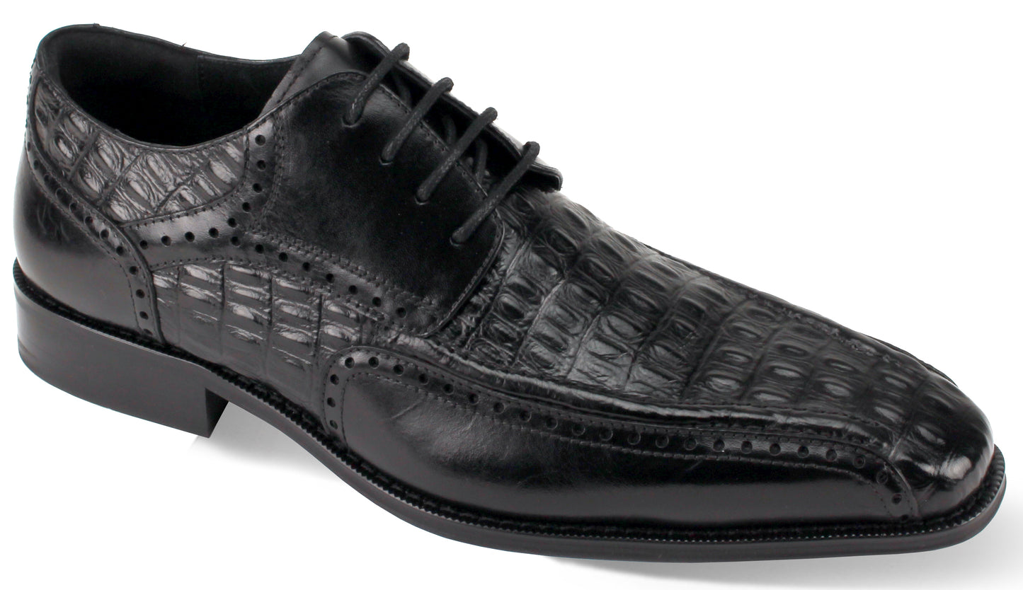 Giovanni Milford Black Croc-print Leather Hand Made Oxford Men's Dress Shoes