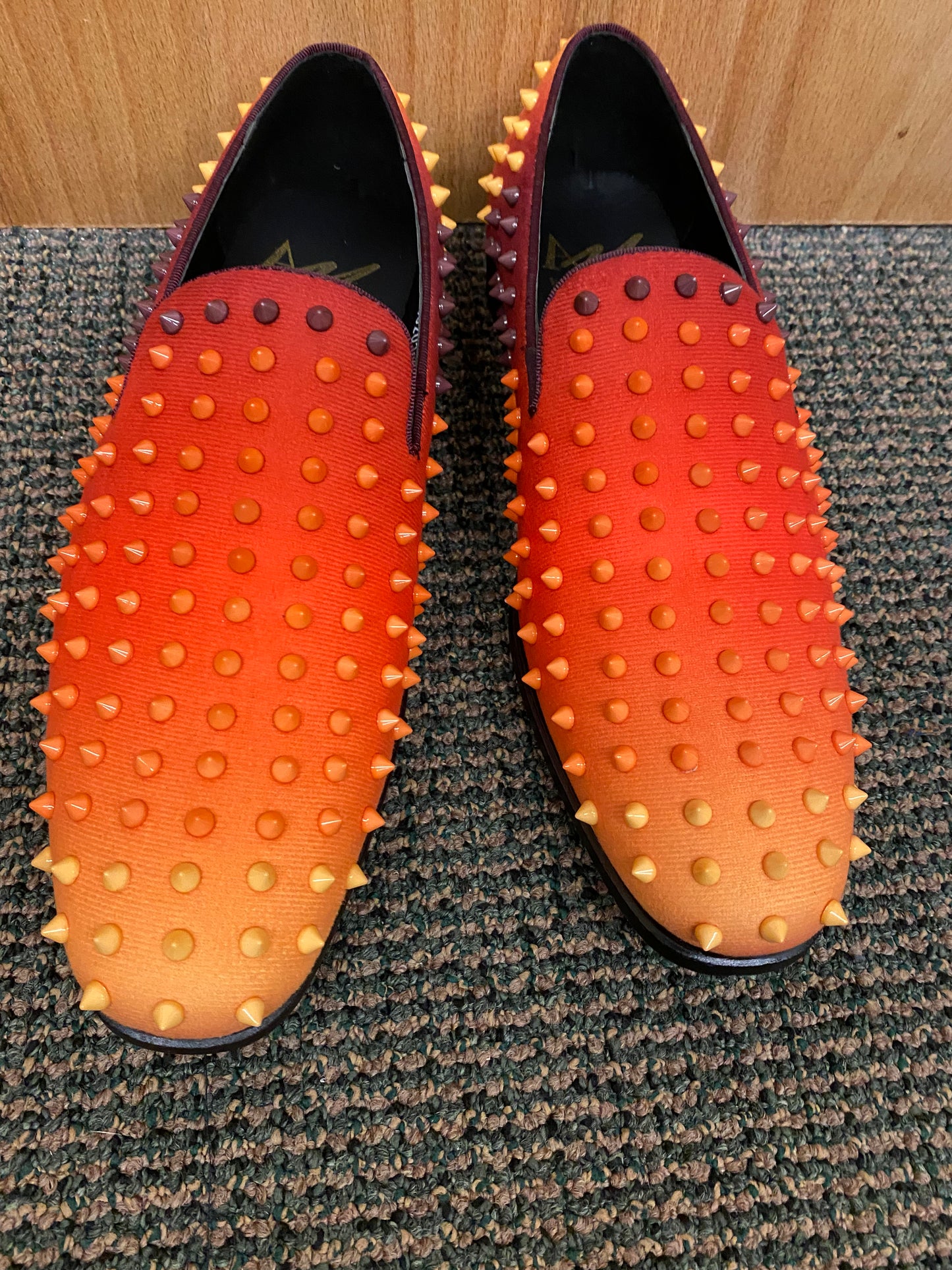 After Midnite Exclusive VIP Orange Multi Spike Men’s Smoking Slip-on Red Bottom Men’s Dress/Prom Shoes