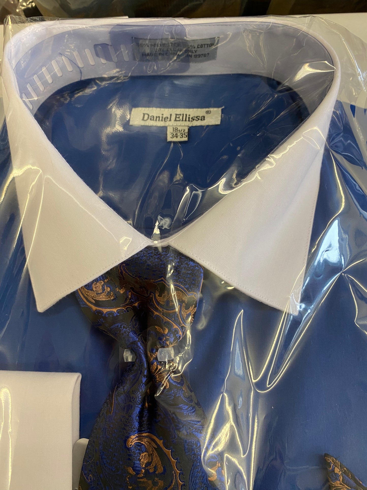 Daniel Ellissa DS3825P2 Royal Blue French Cuff Men’s Dress Shirt