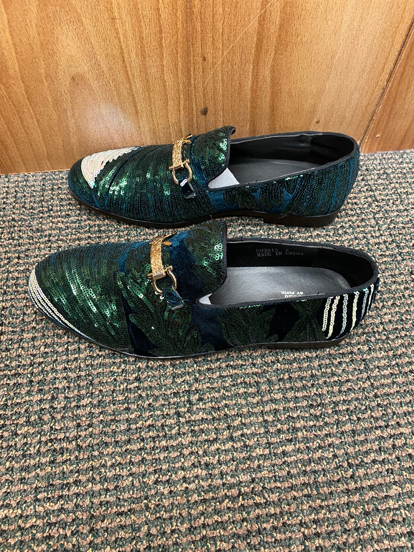 Successos Green Sequins Men’s Red Bottom Dress Shoes Sizes 7-15