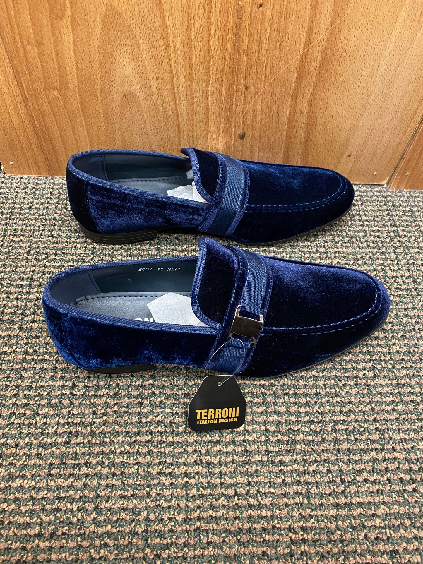 Terroni Italian Design Navy Blue Suede-like Smoking Slip-on Men’s Dress Shoes