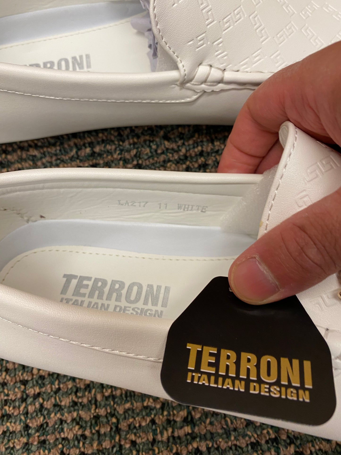 Terroni Italian Design White Men's Slip-on Dress/Driver Shoe with Gold Lionhead