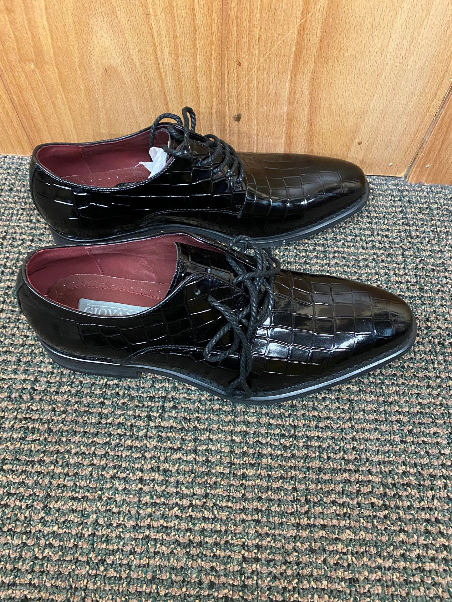 Giovanni Clyde Black Gator Print Leather Hand-made Lace-up Dress Shoes