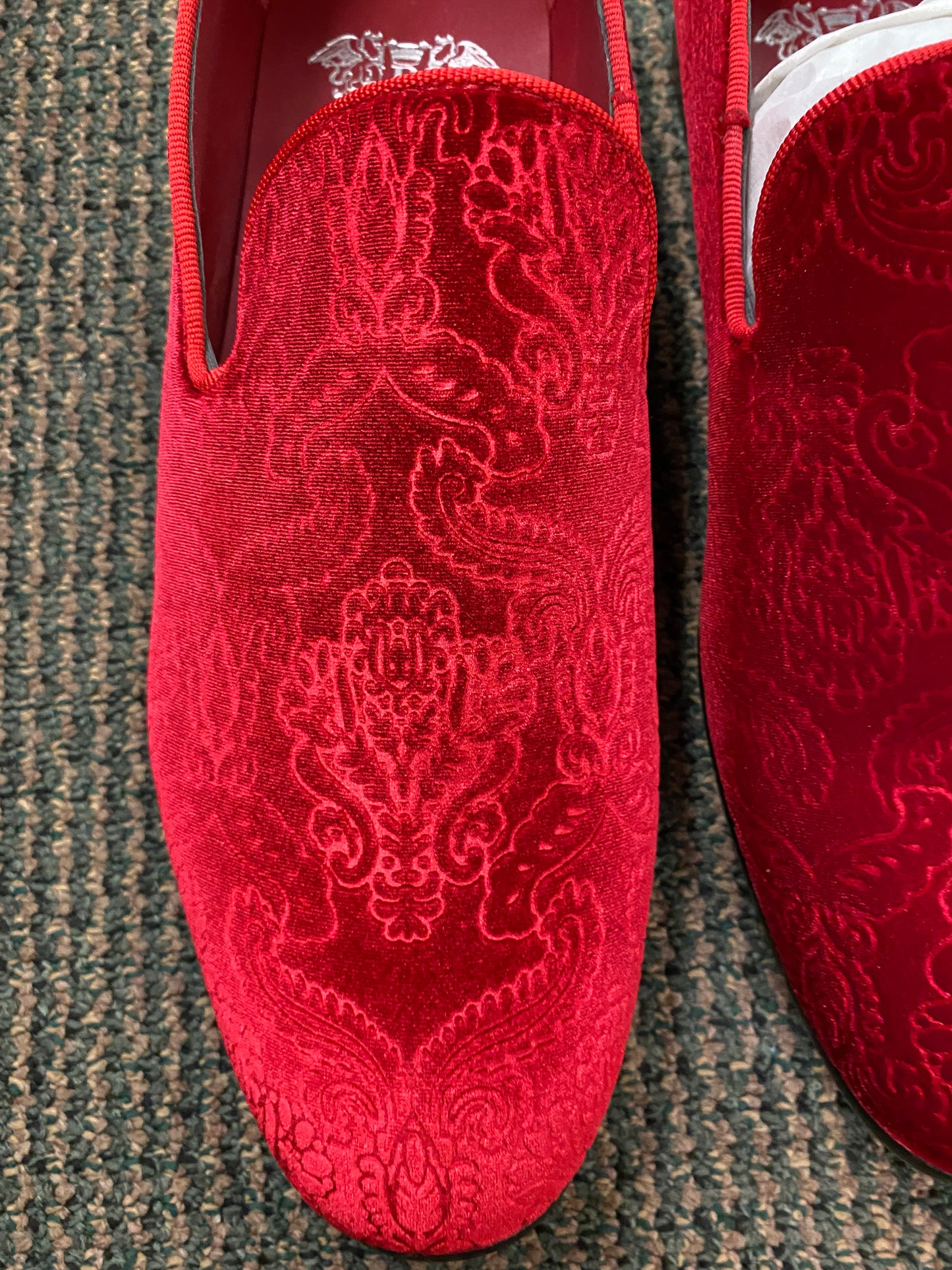 Royal Shoes Red Paisley Slip-on Men’s Smoking Slippers Red Bottom Dress Shoes Sizes 8-13