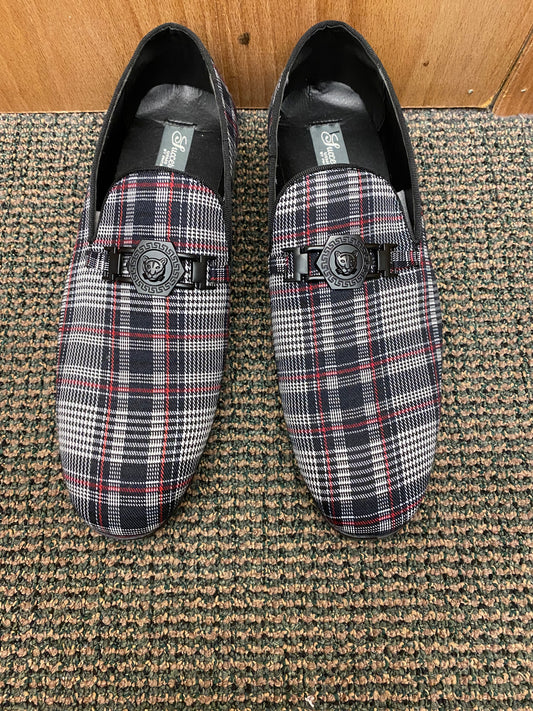 Successos Black/White/Red Plaid red bottom slip-on dress shoes sizes 7-15