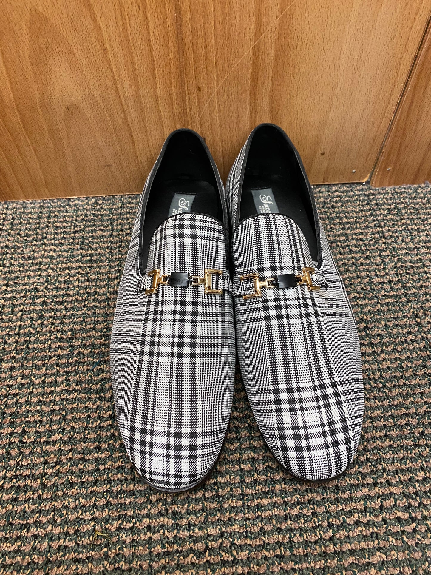 Successos Black/White Plaid red bottom slip-on dress shoes sizes 7-15