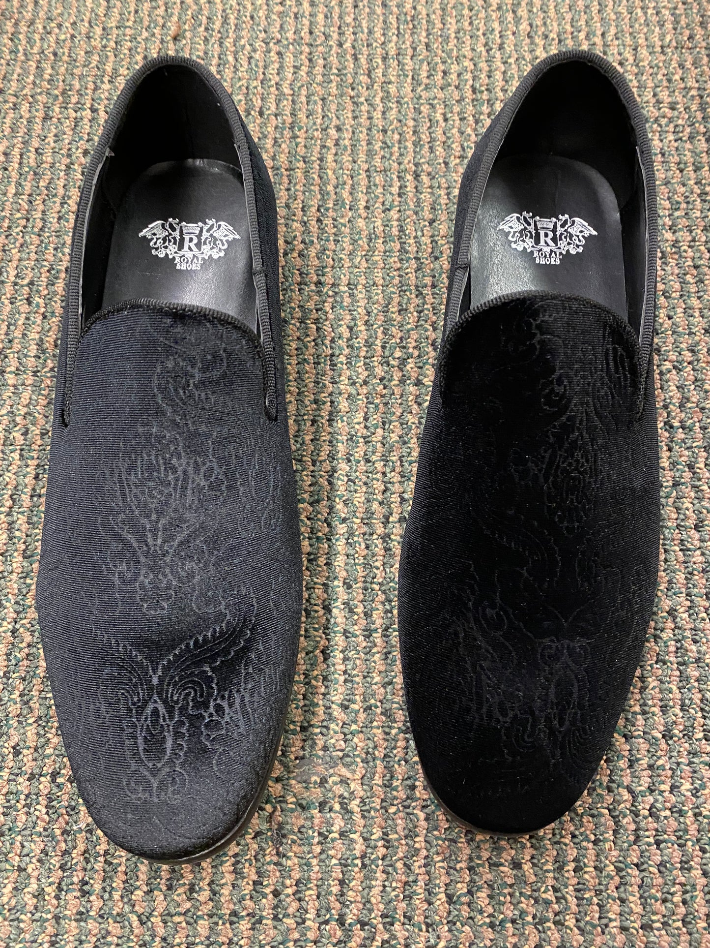 Royal Shoes Black Paisley Slip-on Men’s Smoking Slippers Red Bottom Dress Shoes Sizes 8-13