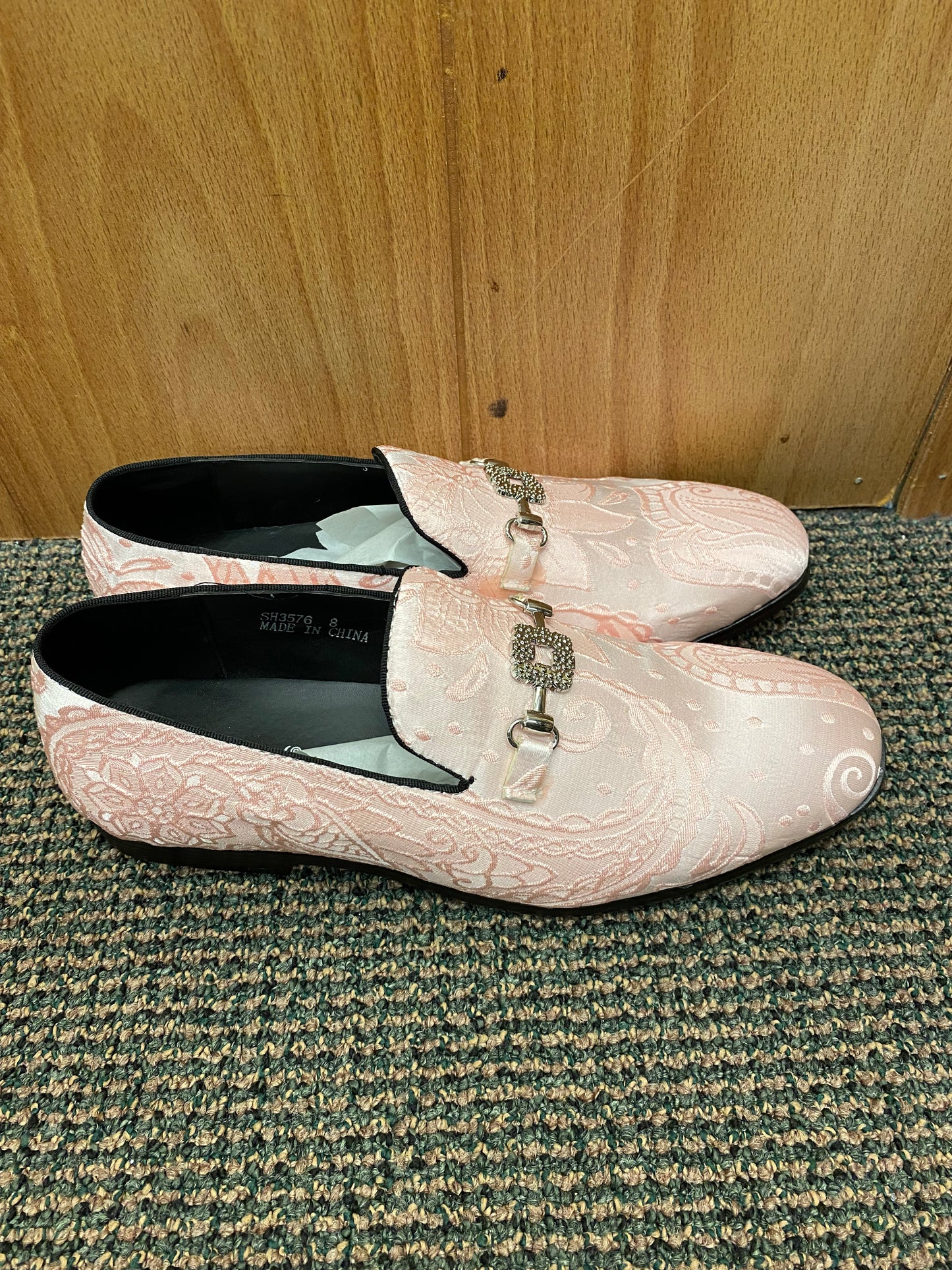 Success Pink Floral/Paisley Print Slip-on Men's Red Bottom Dress Shoes Size 7-15