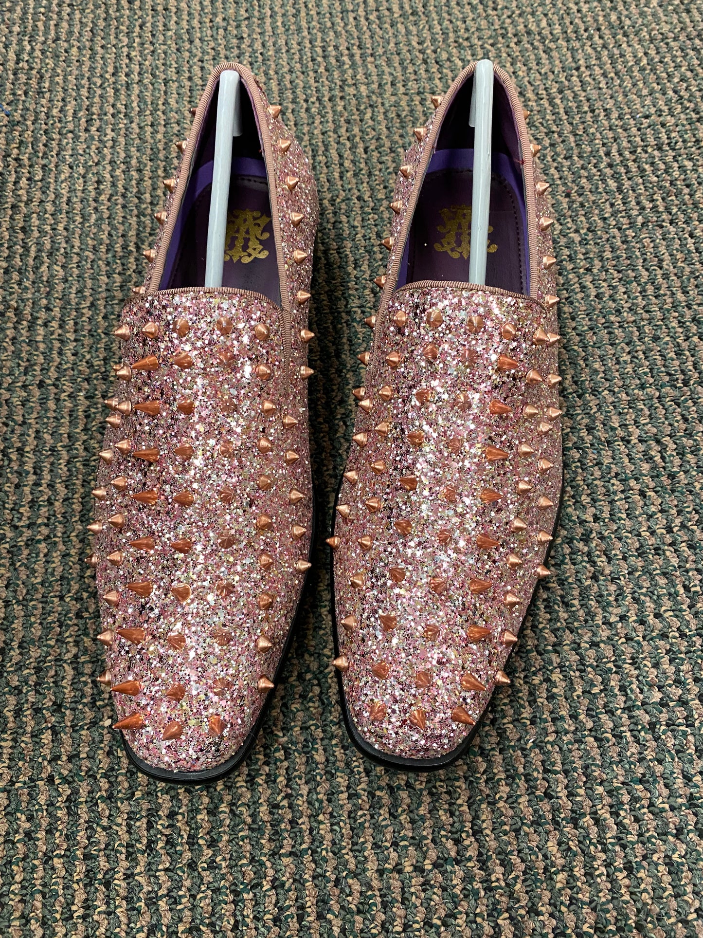 After Midnite Rose Gold Spike Men's Slip-on Prom Smoking Slippers/Dress Shoes