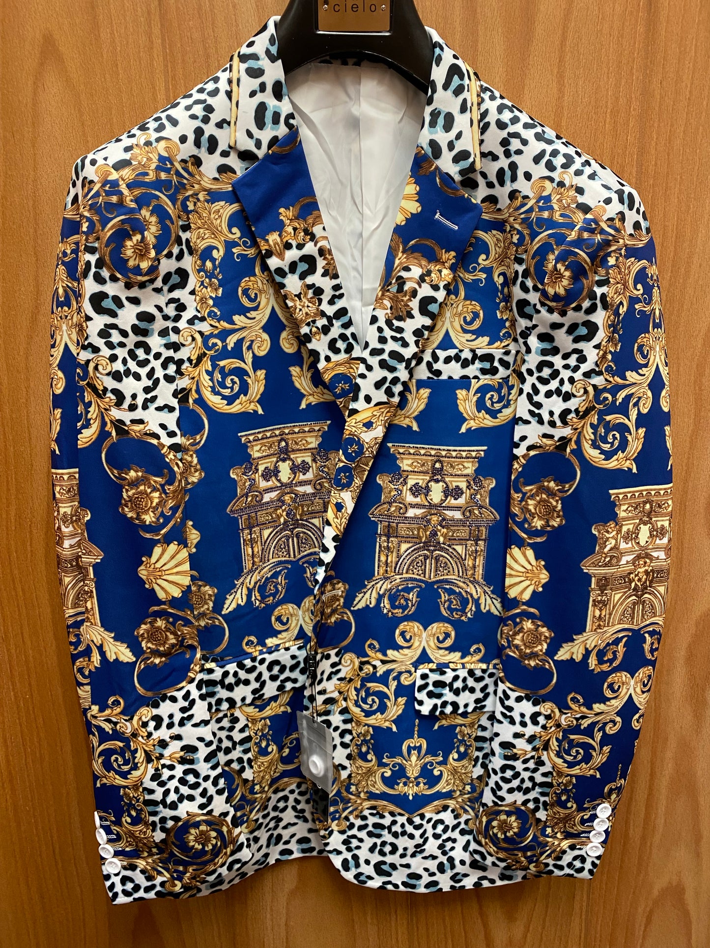 Cielo Blue Versace Print Blazer 36R-54R