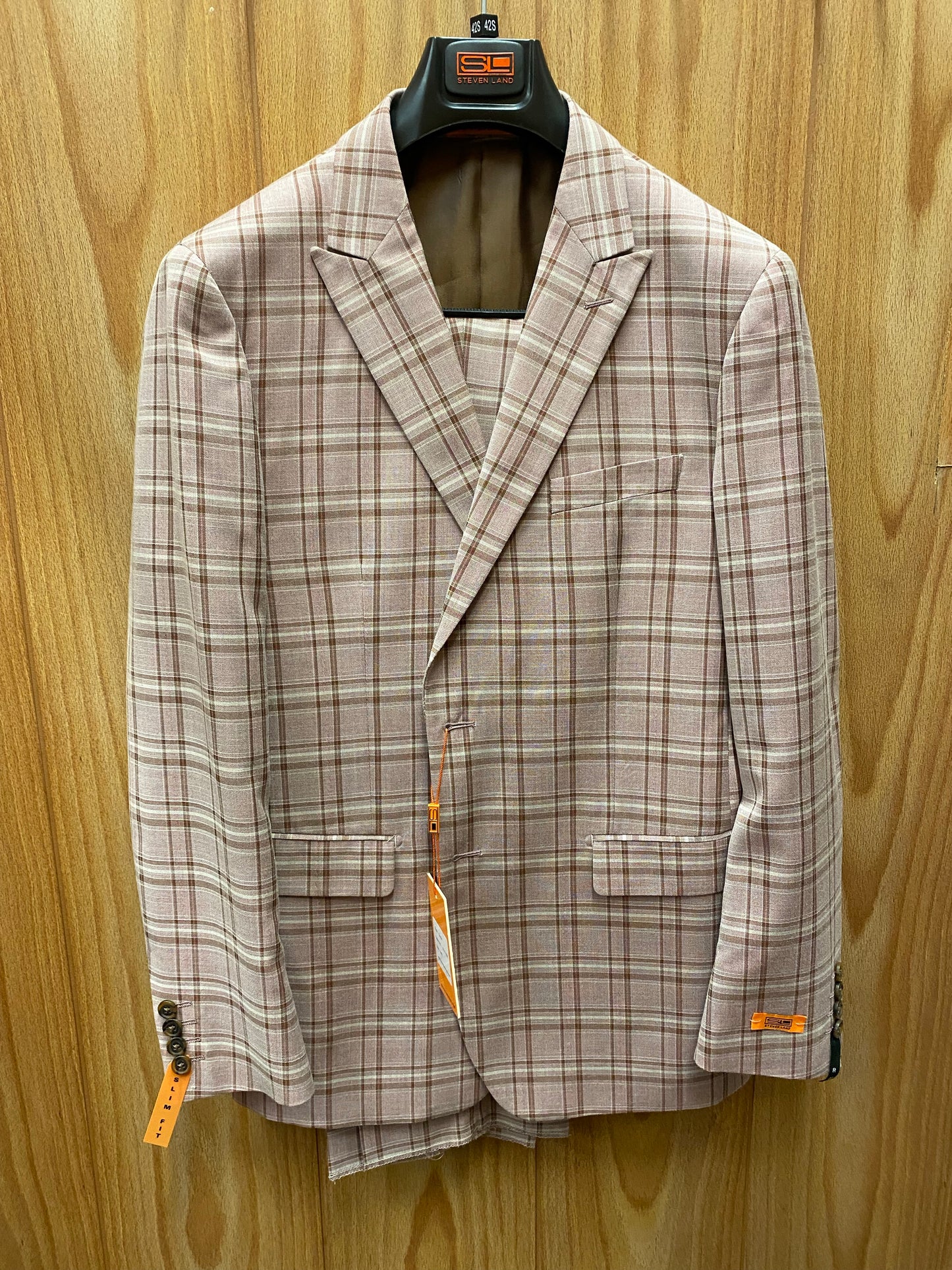 Steven Land Mauve  checkered 2-Piece suit 44R