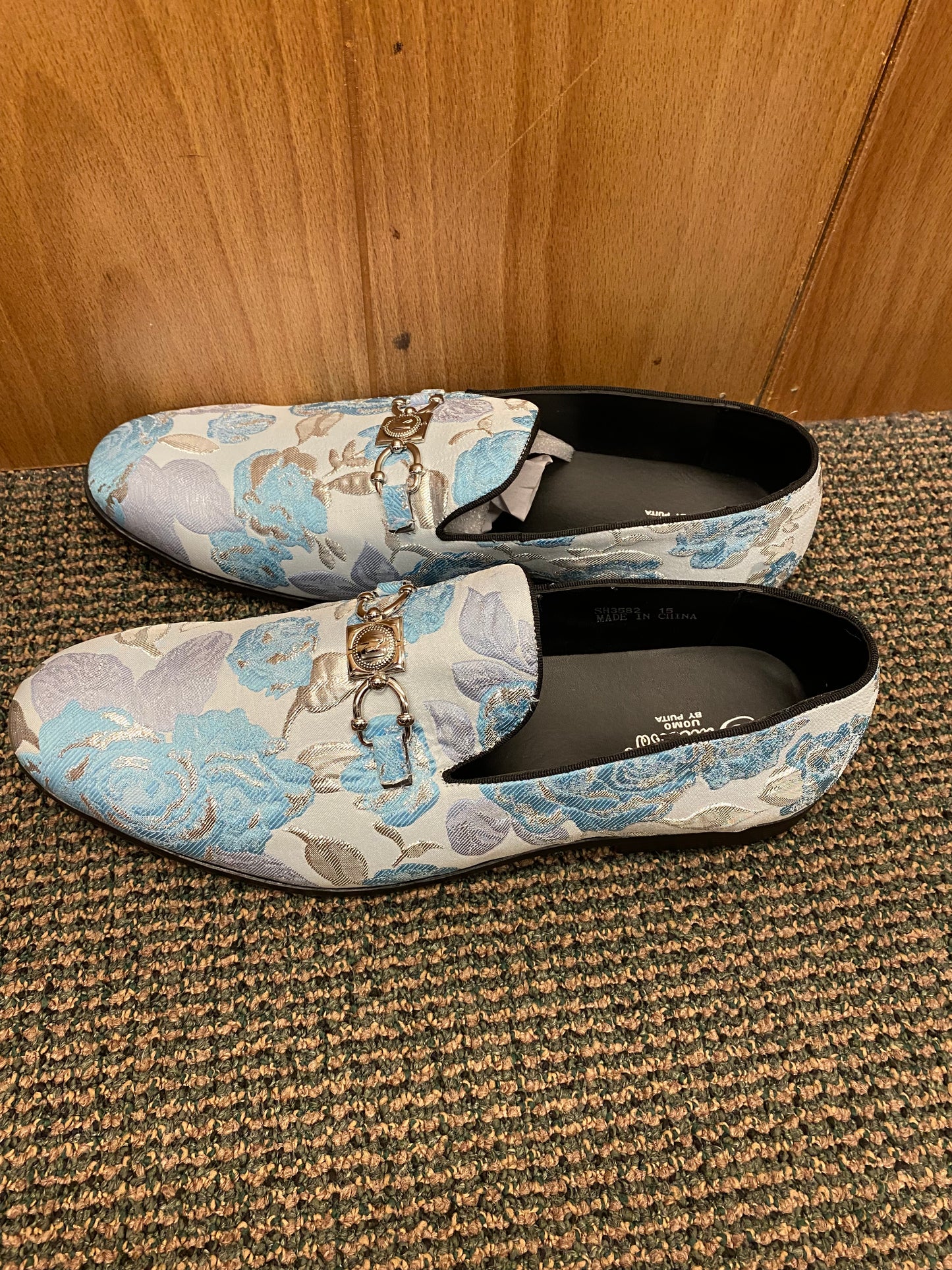 Successos Sky Blue Floral print red bottom slip-on dress shoes sizes 7-15