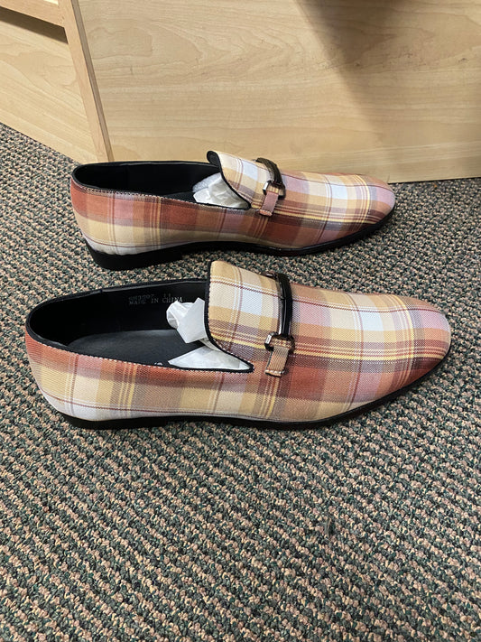 Successos Tan Plaid red bottom slip-on dress shoes sizes 7-15