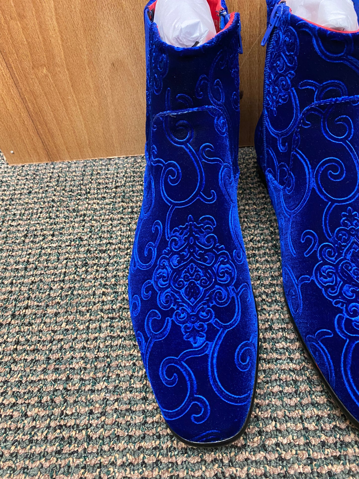 After Midnight Royal Blue Paisley Ankle Red Bottom Boots Sizes 8-13