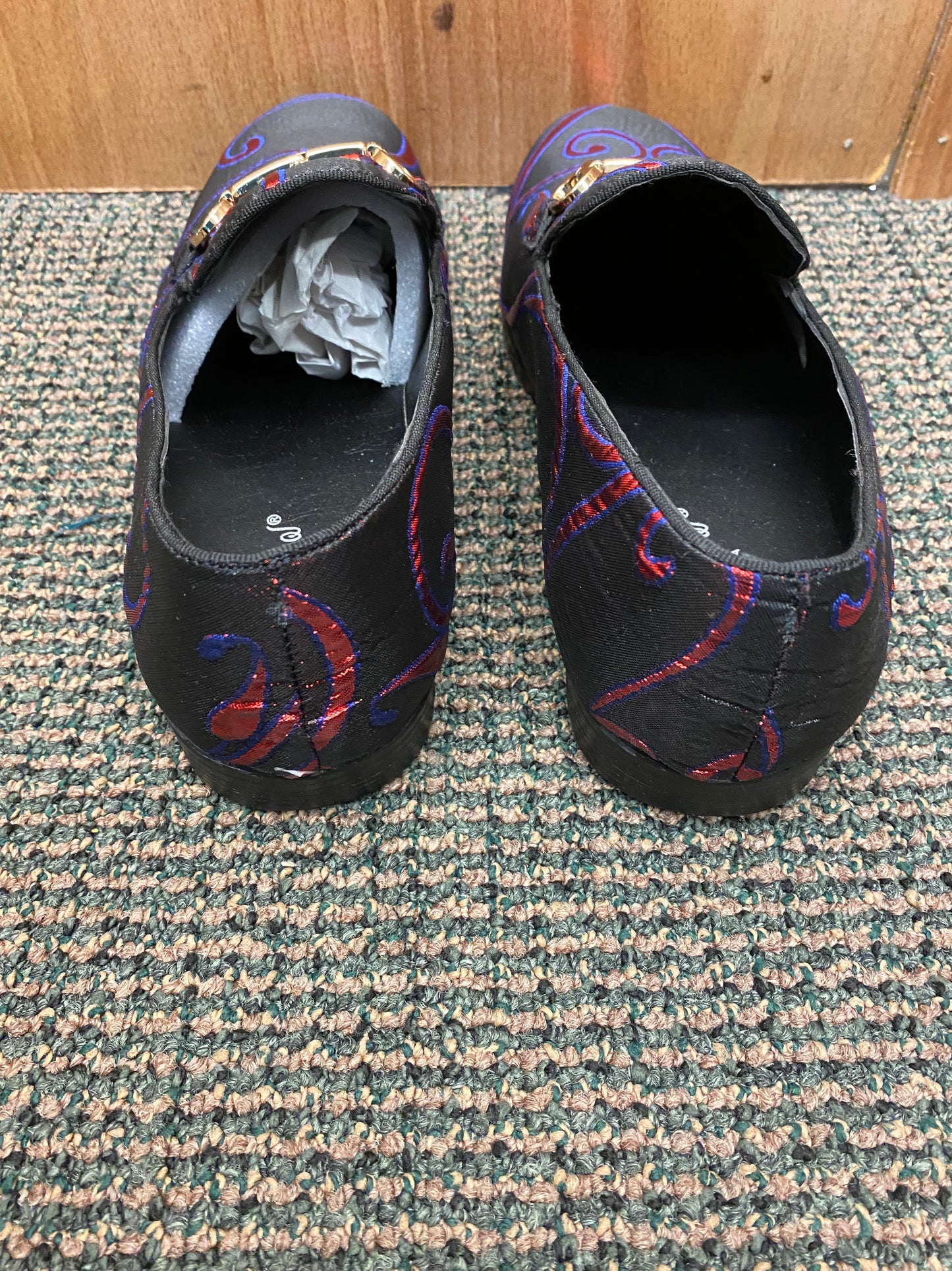 Successos Navy/Red swirl print red bottom slip-on dress shoes sizes 7-15