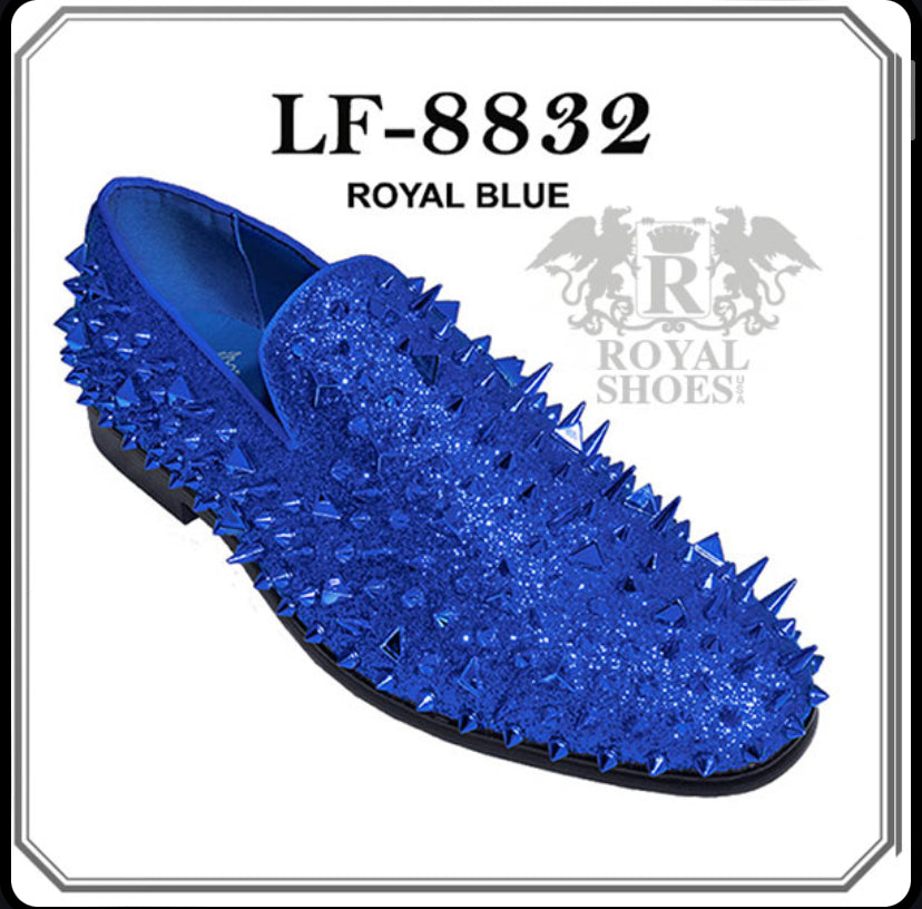 Royal Shoes Royal Blue Spikes Smoking Slip-on Red Bottom Men’s Dress Shoes LF-8832 Sizes 8-13