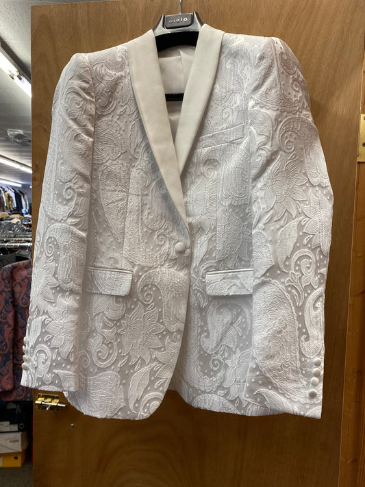 Cielo White Paisley/Floral Jacquard Print 1-Button Blazer