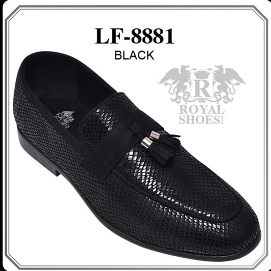 Royal Shoes Black Snakeskin print with tassel Smoking Slip-on Red Bottom Men’s Dress Shoes LF-8881 Sizes 8-13