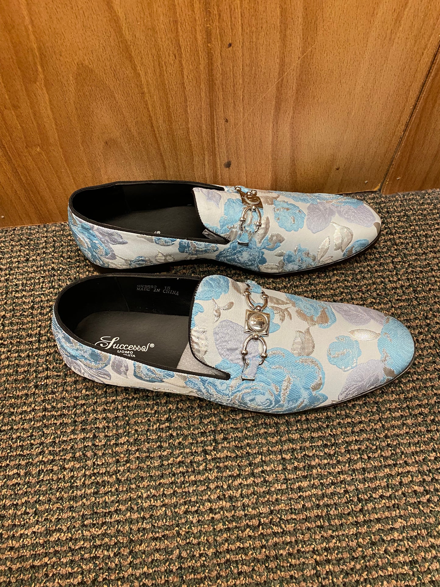 Successos Sky Blue Floral print red bottom slip-on dress shoes sizes 7-15