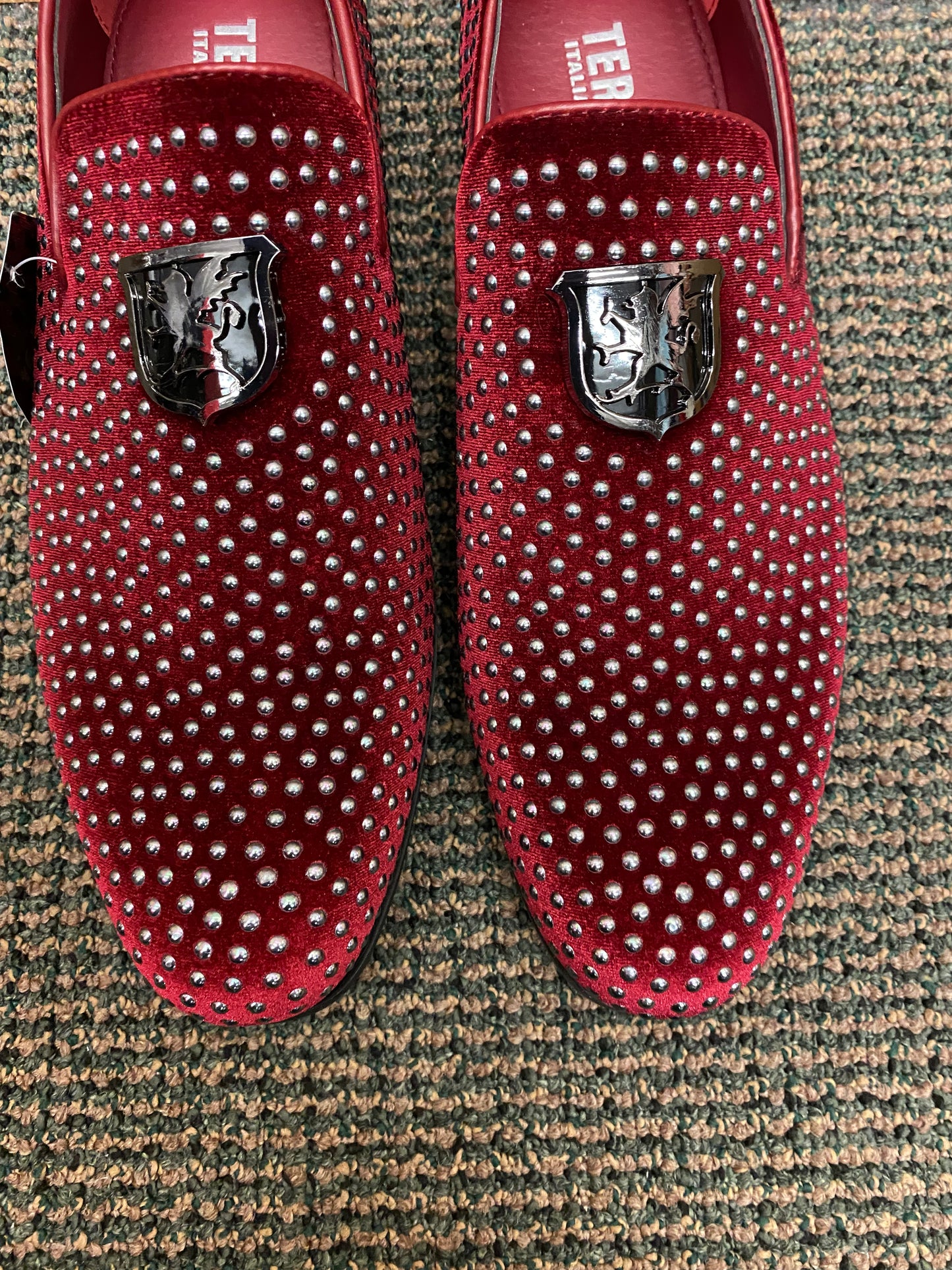 Terroni Italian Design Burgundy/Silver Smoking Slip-ons Men's Prom Dress Shoes