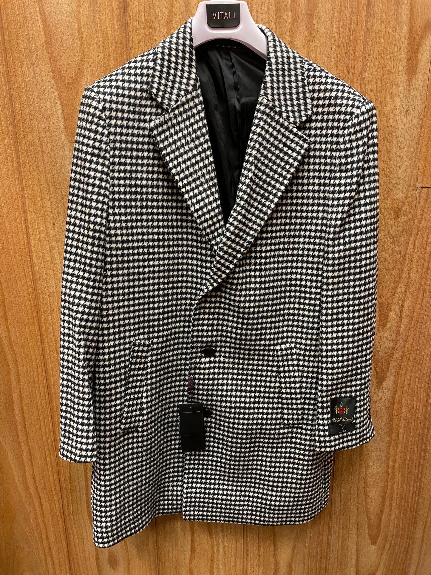 Vella Black/White Houndstooth Car-coat