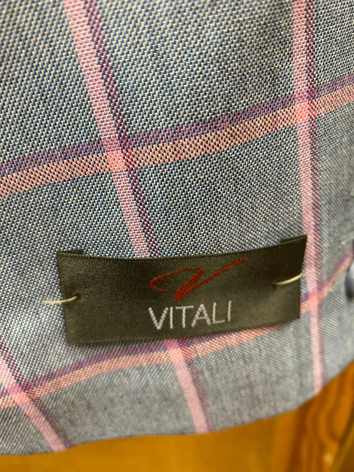 Vitali Steel Blue Plaid Suit 54R