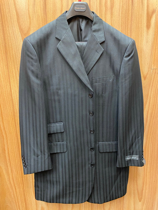 Fortino Landi Black Shadow Stripe 3-Piece Suit 44R