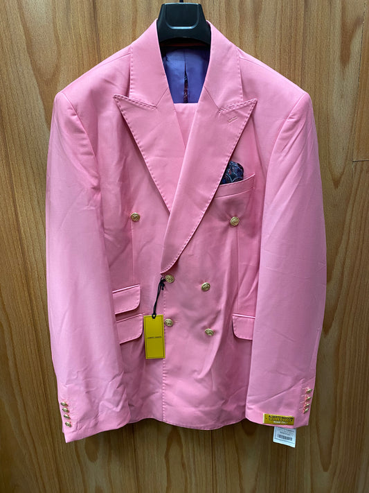 Alberto Nardoni Pink Slim Fit European Double Breasted Suit with Gold Buttons