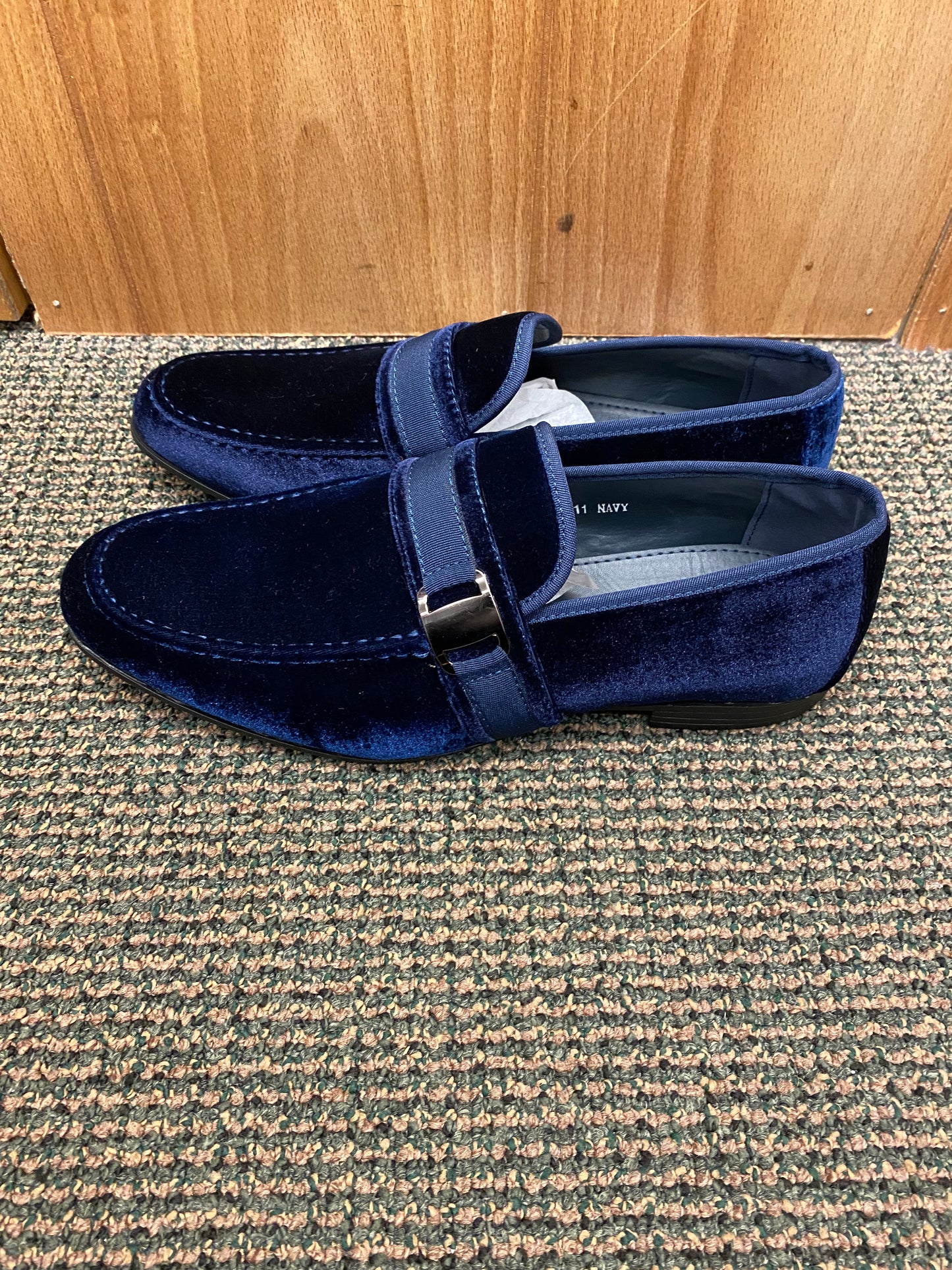 Terroni Italian Design Navy Blue Suede-like Smoking Slip-on Men’s Dress Shoes