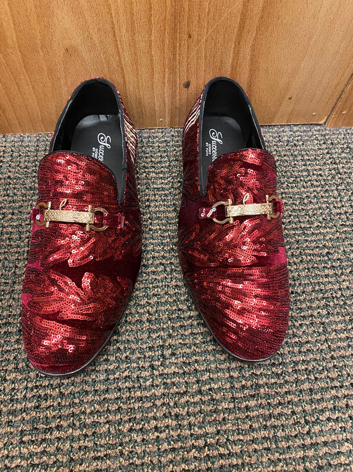 Successos Burgundy Sequins Men’s Red Bottom Dress Shoes Sizes 7-15