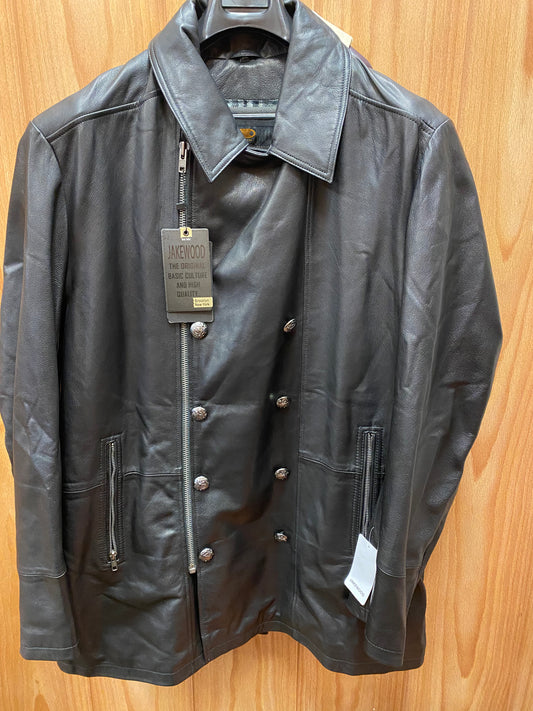 JakeWood Leather Genuine Leather Double Breasted Peacoat Jacket Style #2045