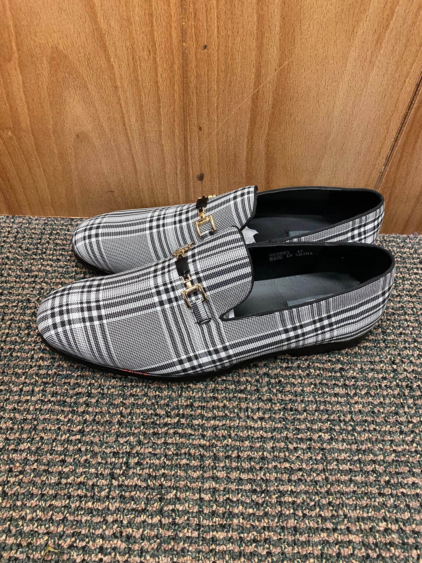 Successos Black/White Plaid red bottom slip-on dress shoes sizes 7-15