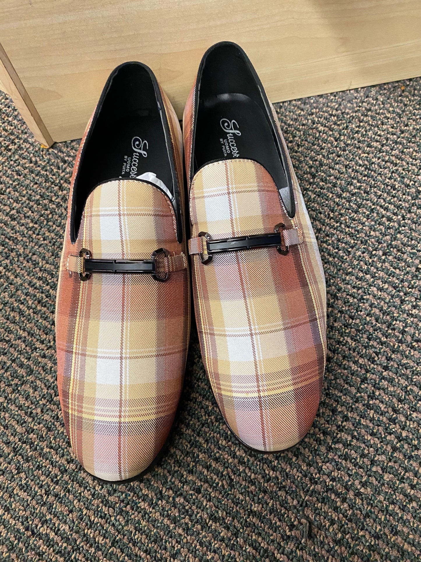 Successos Tan Plaid red bottom slip-on dress shoes sizes 7-15