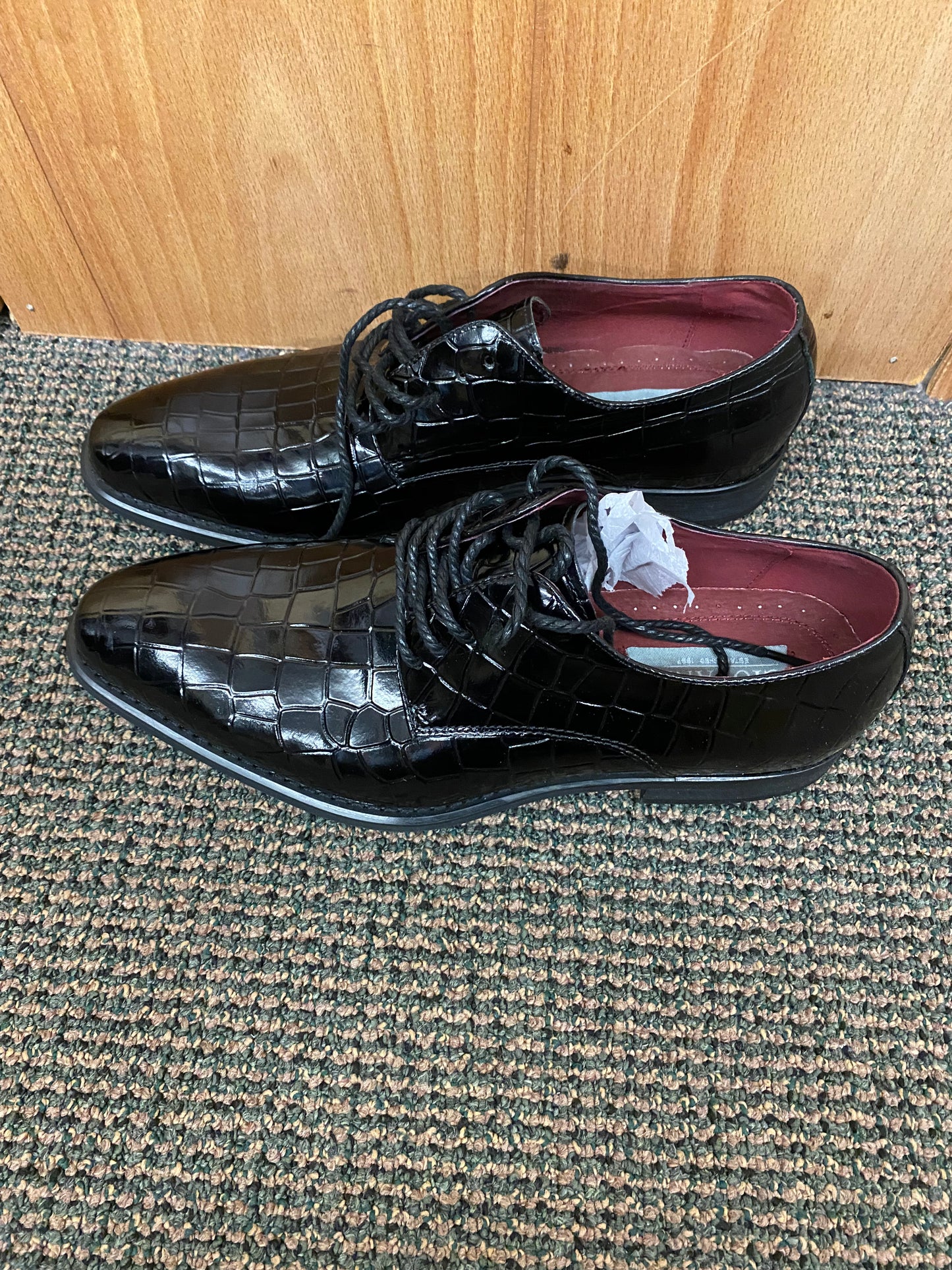 Giovanni Clyde Black Gator Print Leather Hand-made Lace-up Dress Shoes