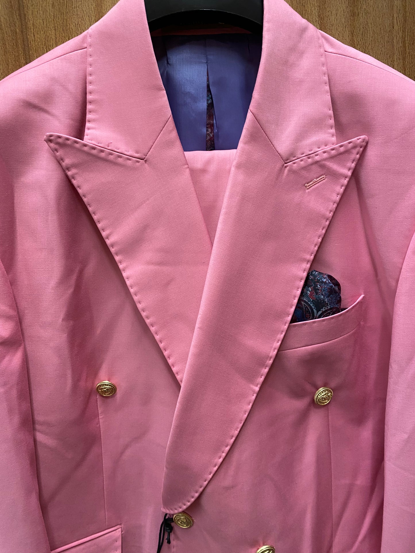 Alberto Nardoni Pink Slim Fit European Double Breasted Suit with Gold Buttons