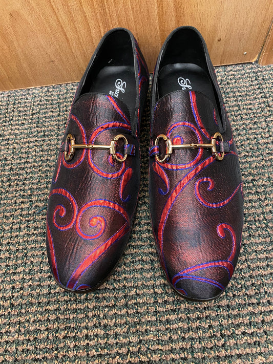 Successos Navy/Red swirl print red bottom slip-on dress shoes sizes 7-15