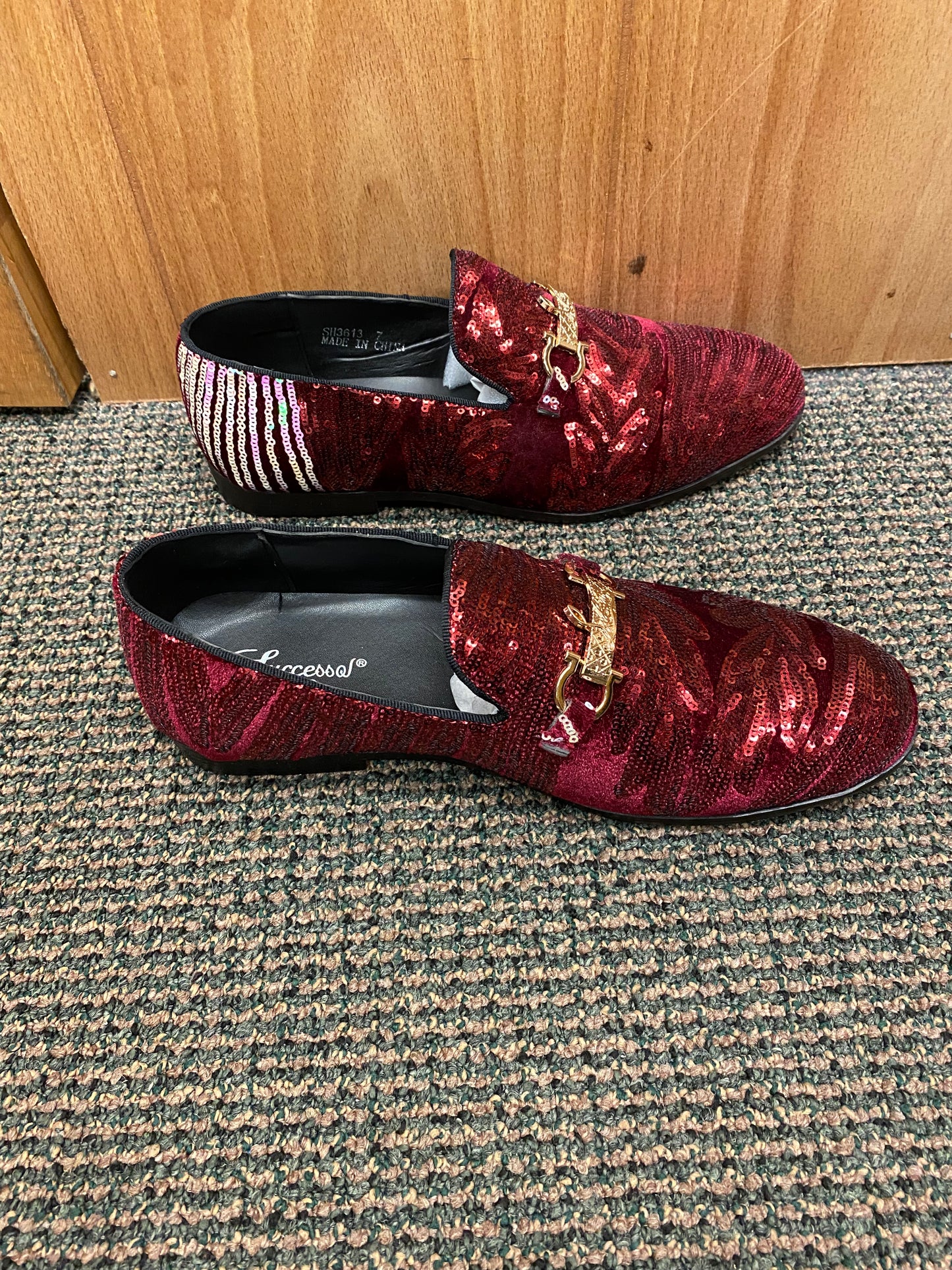 Successos Burgundy Sequins Men’s Red Bottom Dress Shoes Sizes 7-15