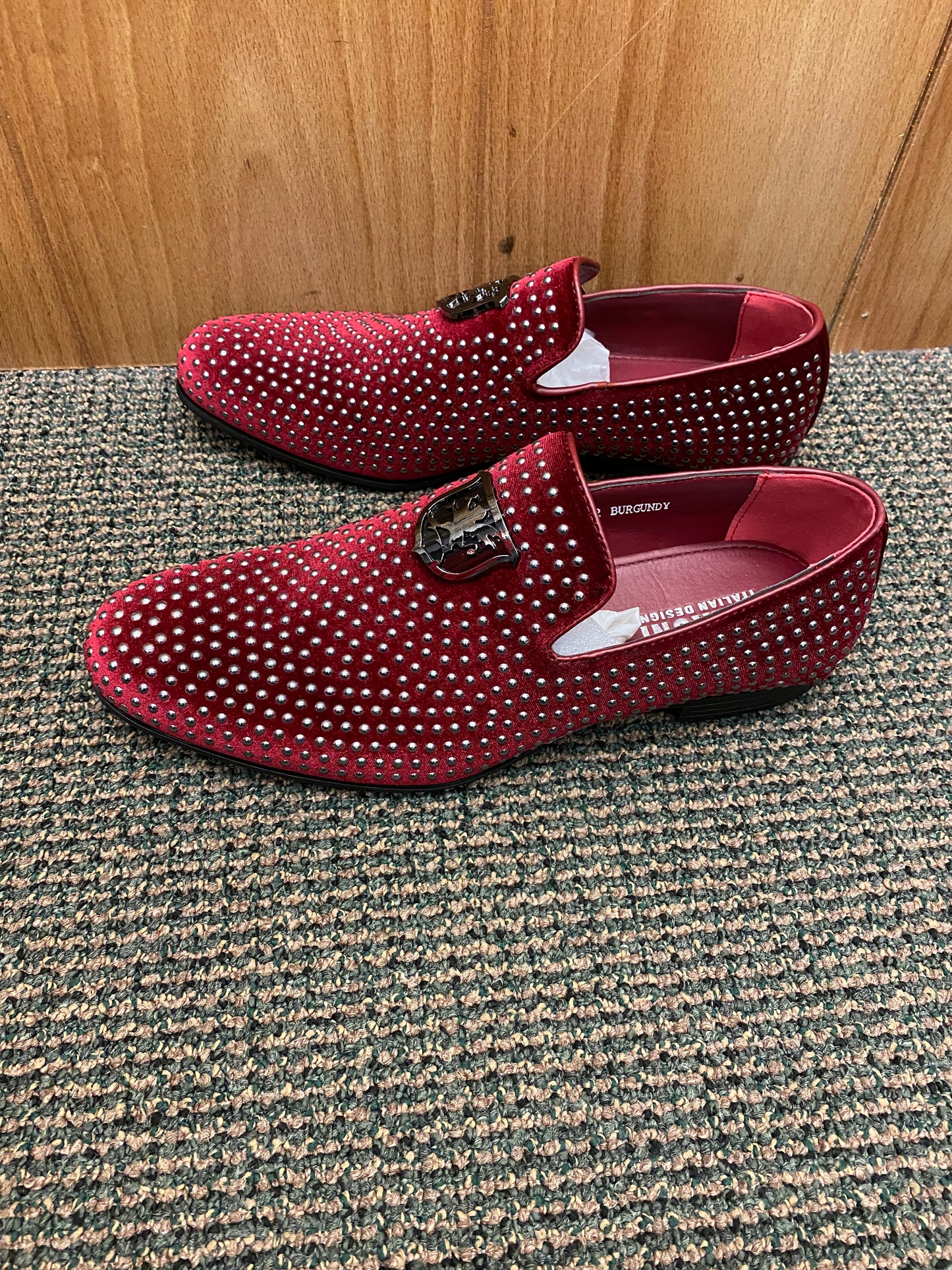 Terroni Italian Design Burgundy/Silver Smoking Slip-ons Men's Prom Dress Shoes