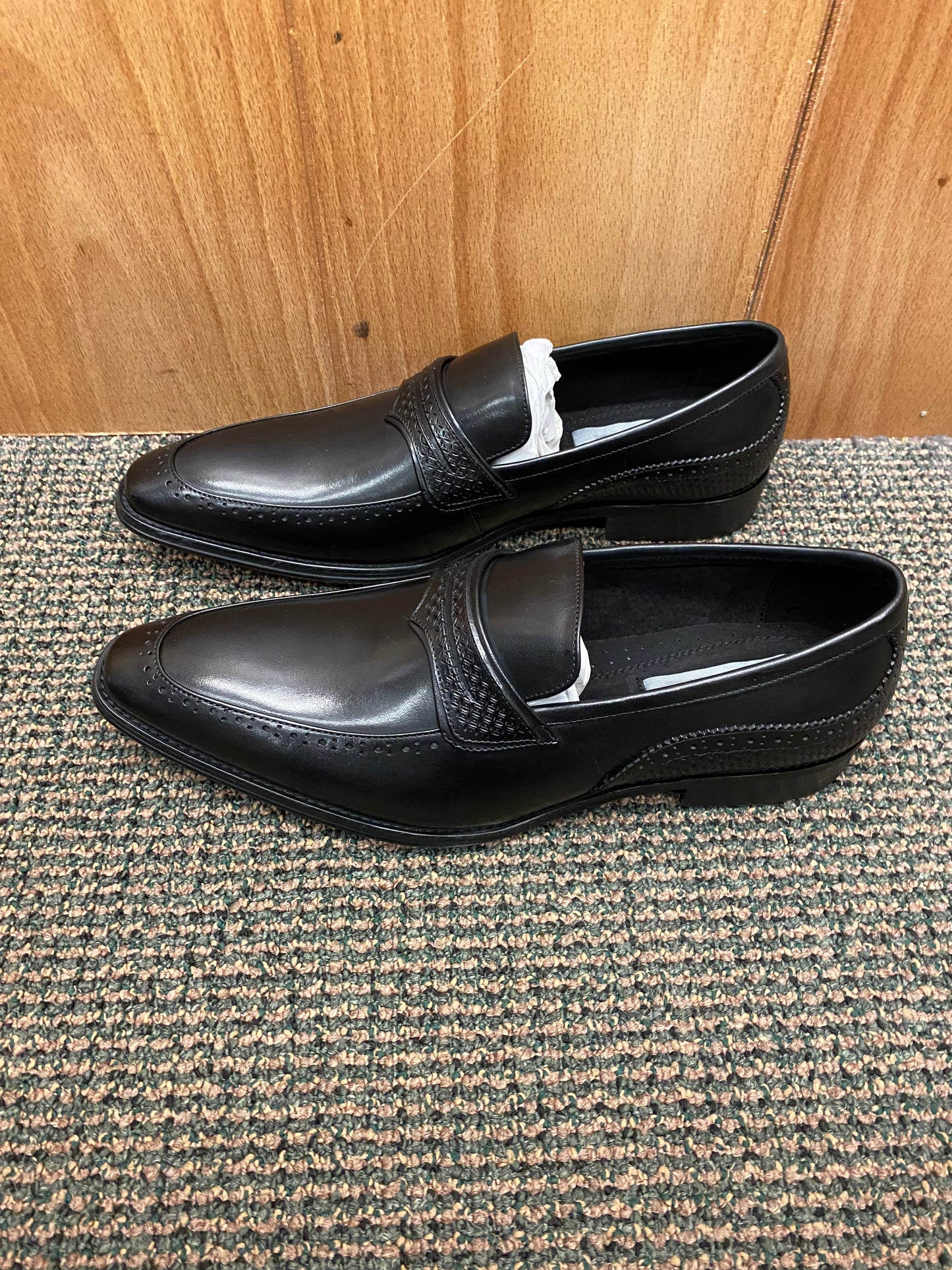 Giovanni Kris Black Leather Hand-made Slip-on Loafers Dress Shoes