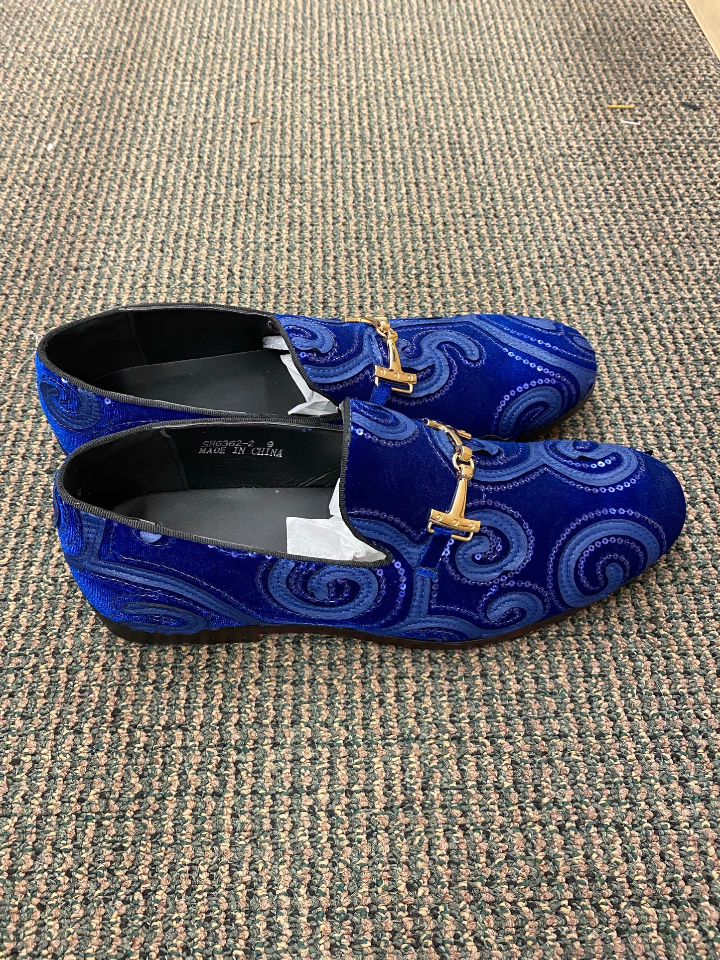 Success Royal Blue Suede and Swirl Smoking Slippers/Mens Dress Shoes Sizes 8-15