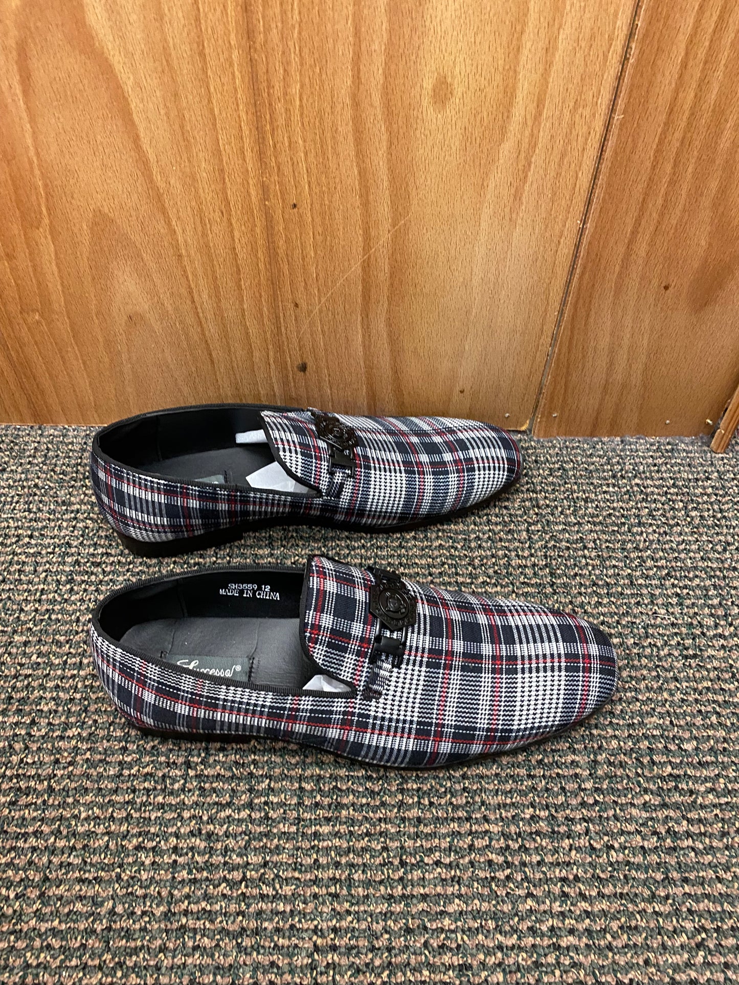 Successos Black/White/Red Plaid red bottom slip-on dress shoes sizes 7-15