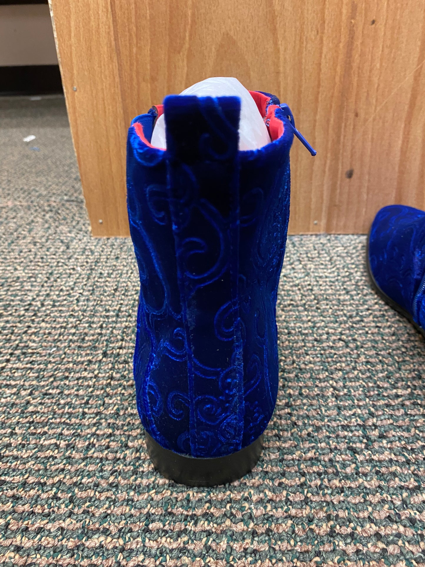 After Midnight Royal Blue Paisley Ankle Red Bottom Boots Sizes 8-13