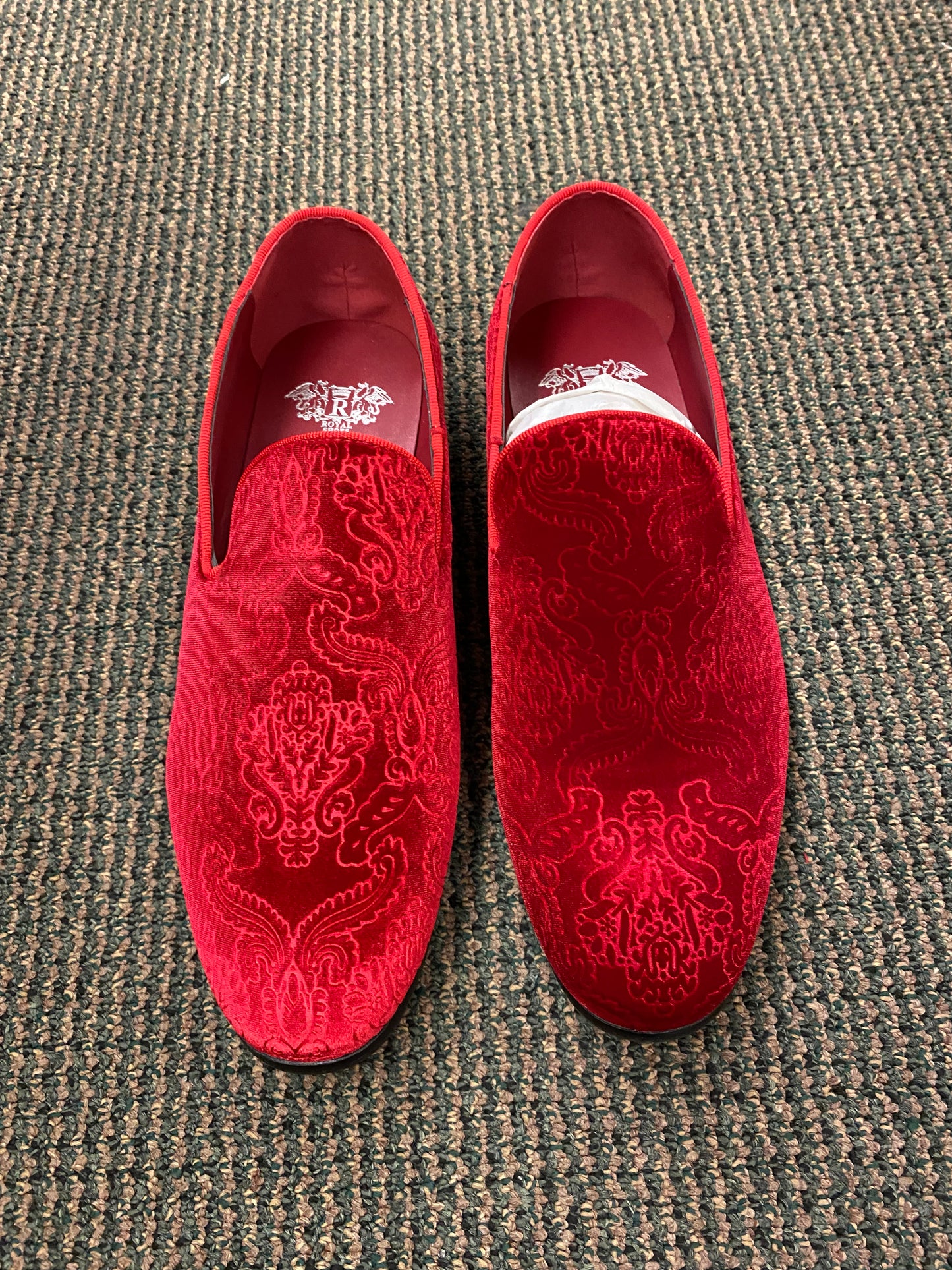 Royal Shoes Red Paisley Slip-on Men’s Smoking Slippers Red Bottom Dress Shoes Sizes 8-13