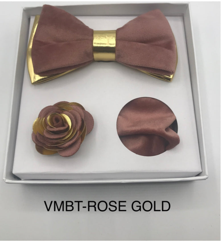 Velvet Bow Tie, Lapel Flower, and Handkerchief