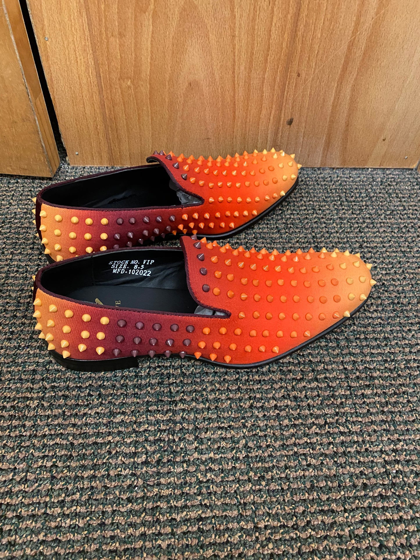 After Midnite Exclusive VIP Orange Multi Spike Men’s Smoking Slip-on Red Bottom Men’s Dress/Prom Shoes