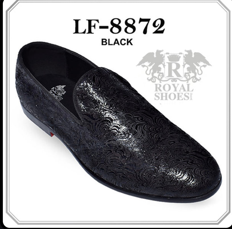 Royal Shoes Black Wavy Print Smoking Slip-on Red Bottom Men’s Dress Shoes LF-8872 Sizes 8-13